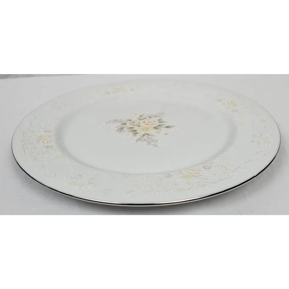 Crescent Fine China Jie Pai Dinner Plate Painted Golden Flowers and Accents